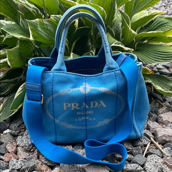 Prada Vibrant Blue Canapa Canvas Tote with Strap - Picture 1 of 13